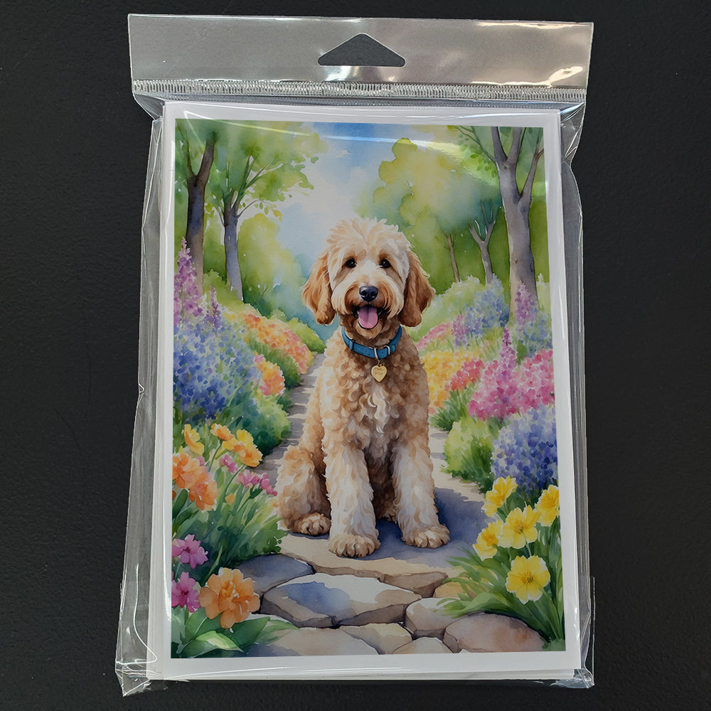 Goldendoodle Spring Path Greeting Cards Pack of 8