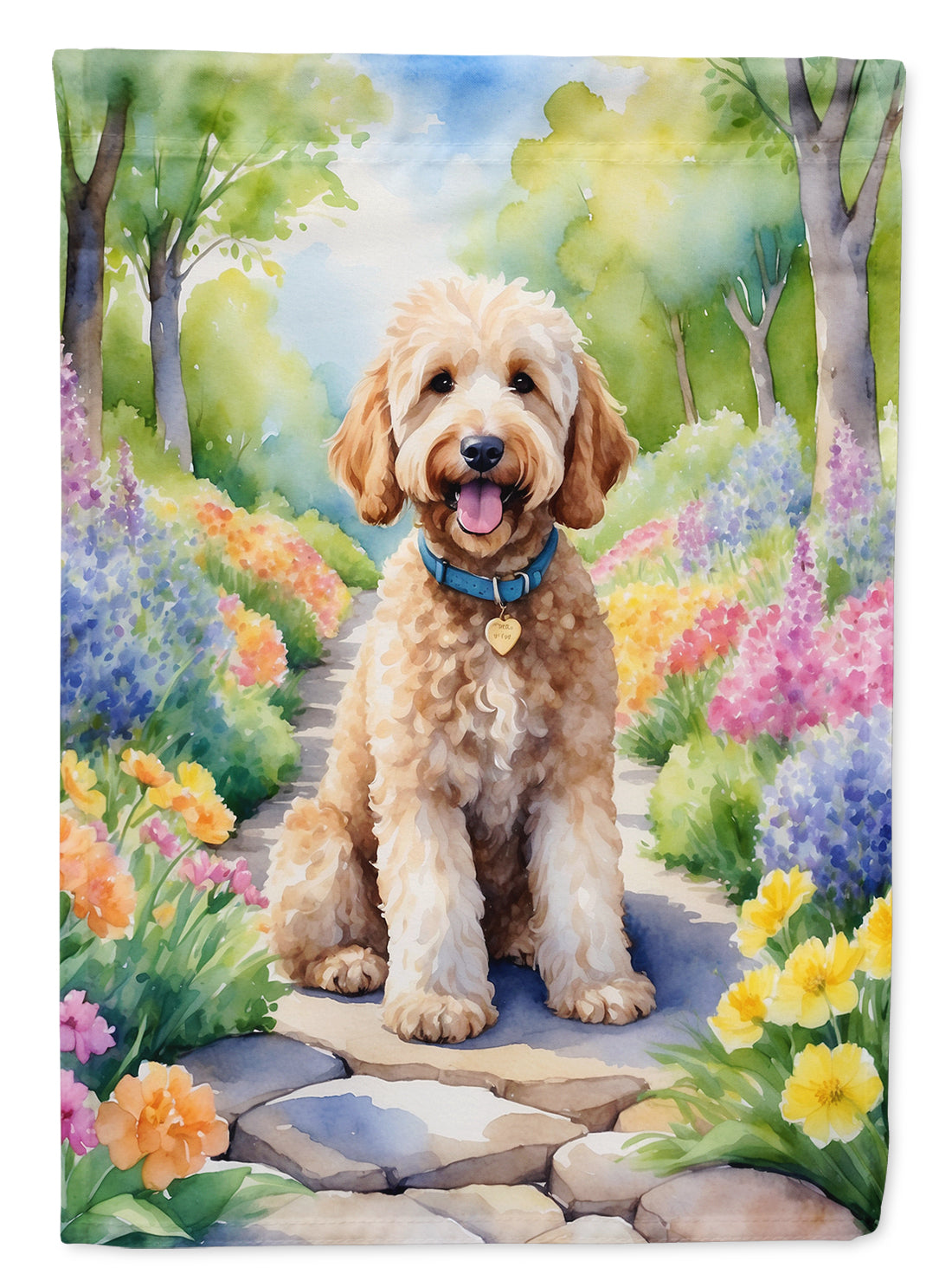 Buy this Goldendoodle Spring Path Garden Flag