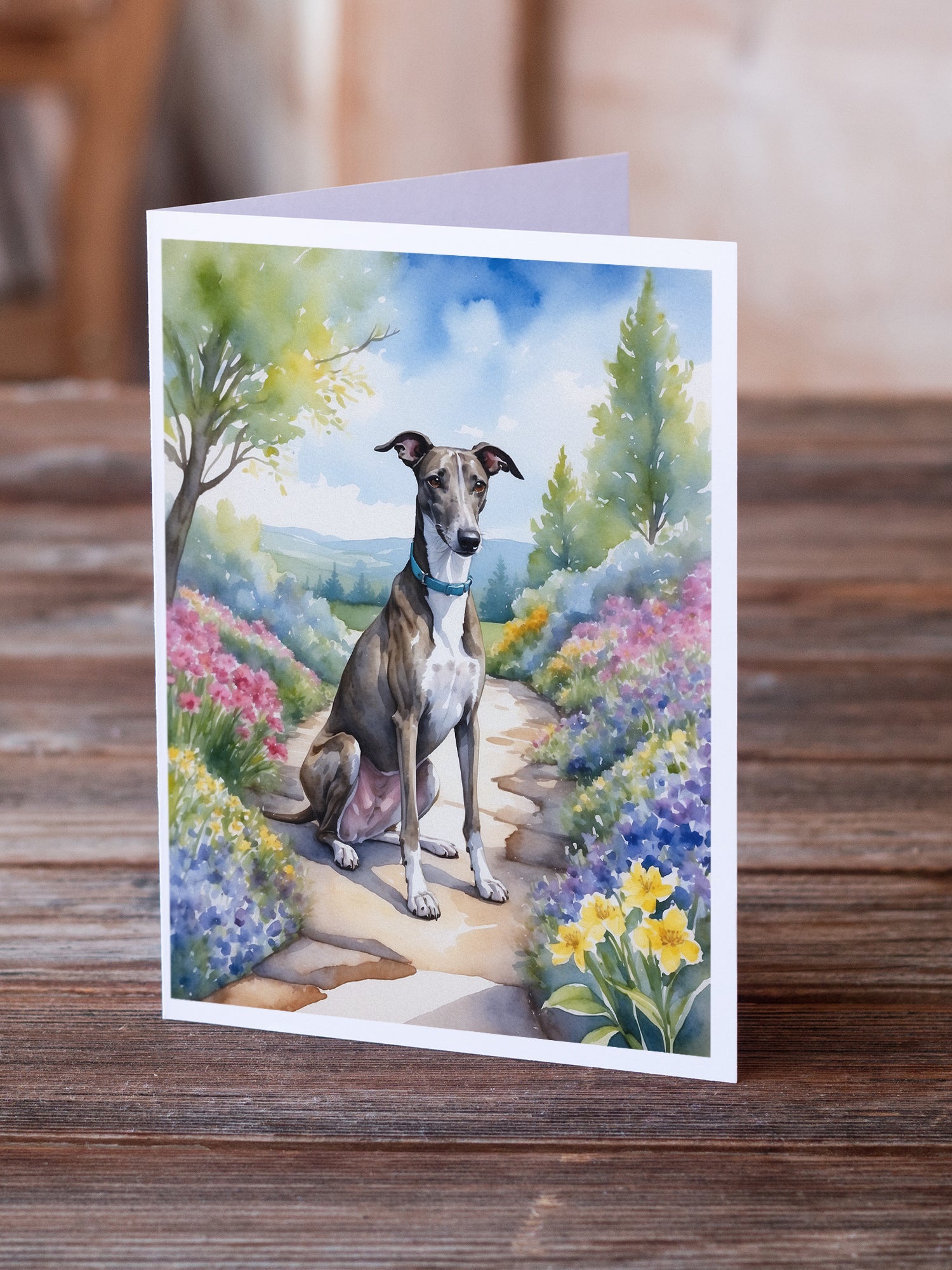 Greyhound Spring Path Greeting Cards Pack of 8