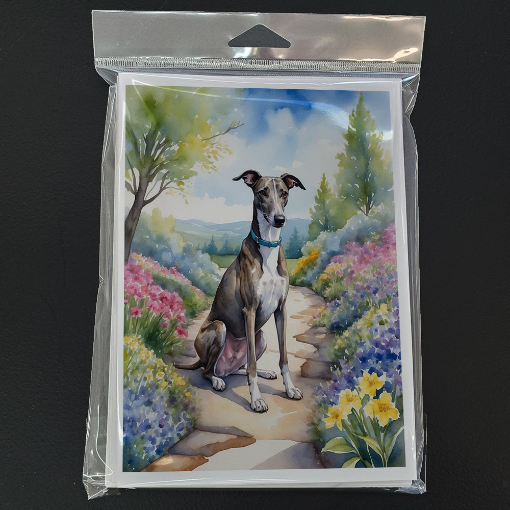 Greyhound Spring Path Greeting Cards Pack of 8