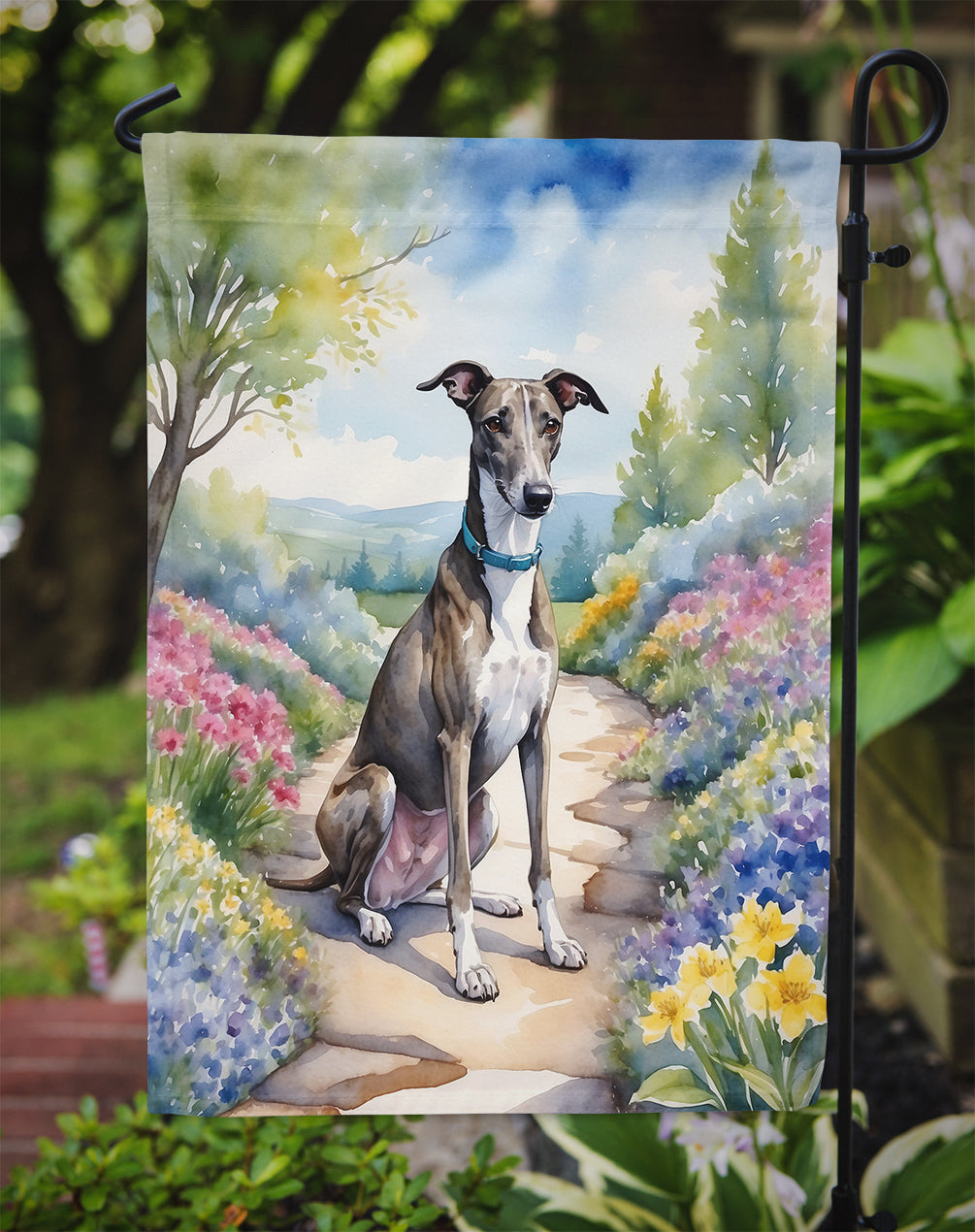 Greyhound Spring Path Garden Flag