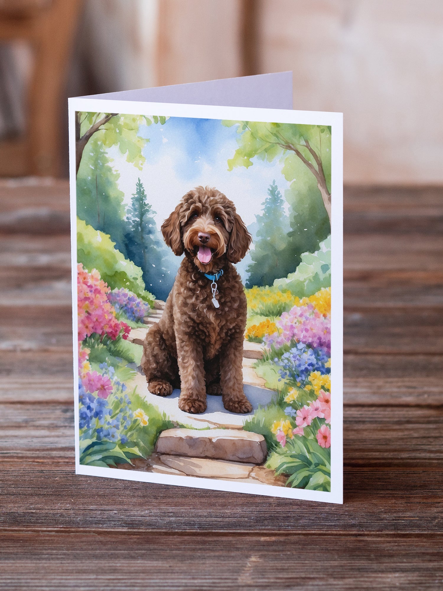 Labradoodle Spring Path Greeting Cards Pack of 8