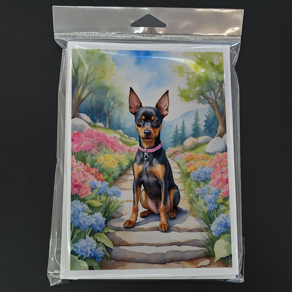 Miniature Pinscher Spring Path Greeting Cards Pack of 8