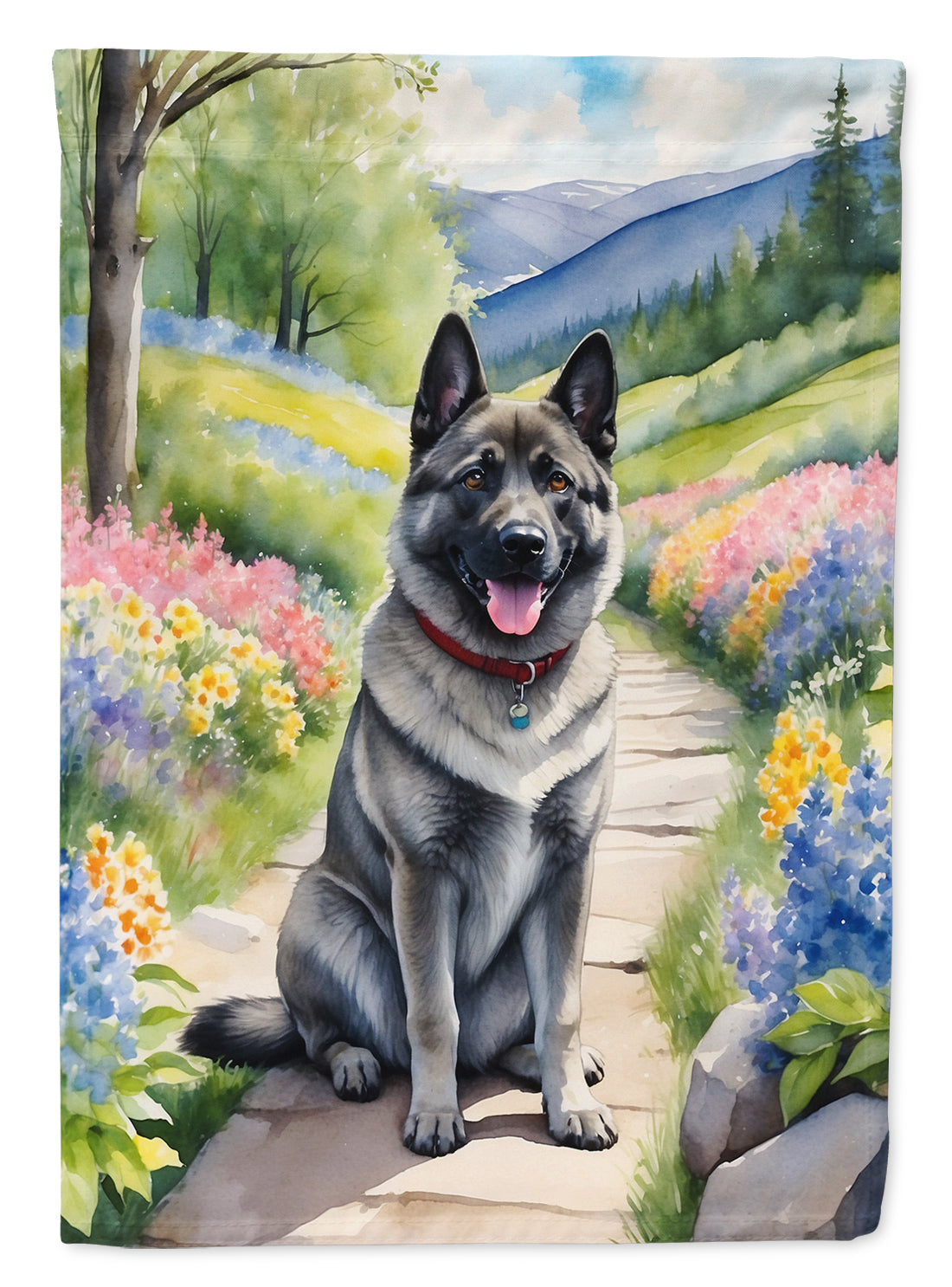 Buy this Norwegian Elkhound Spring Path House Flag