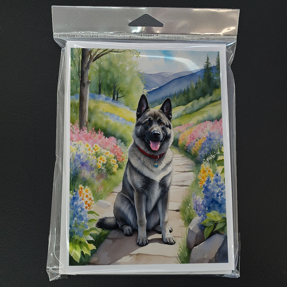 Norwegian Elkhound Spring Path Greeting Cards Pack of 8