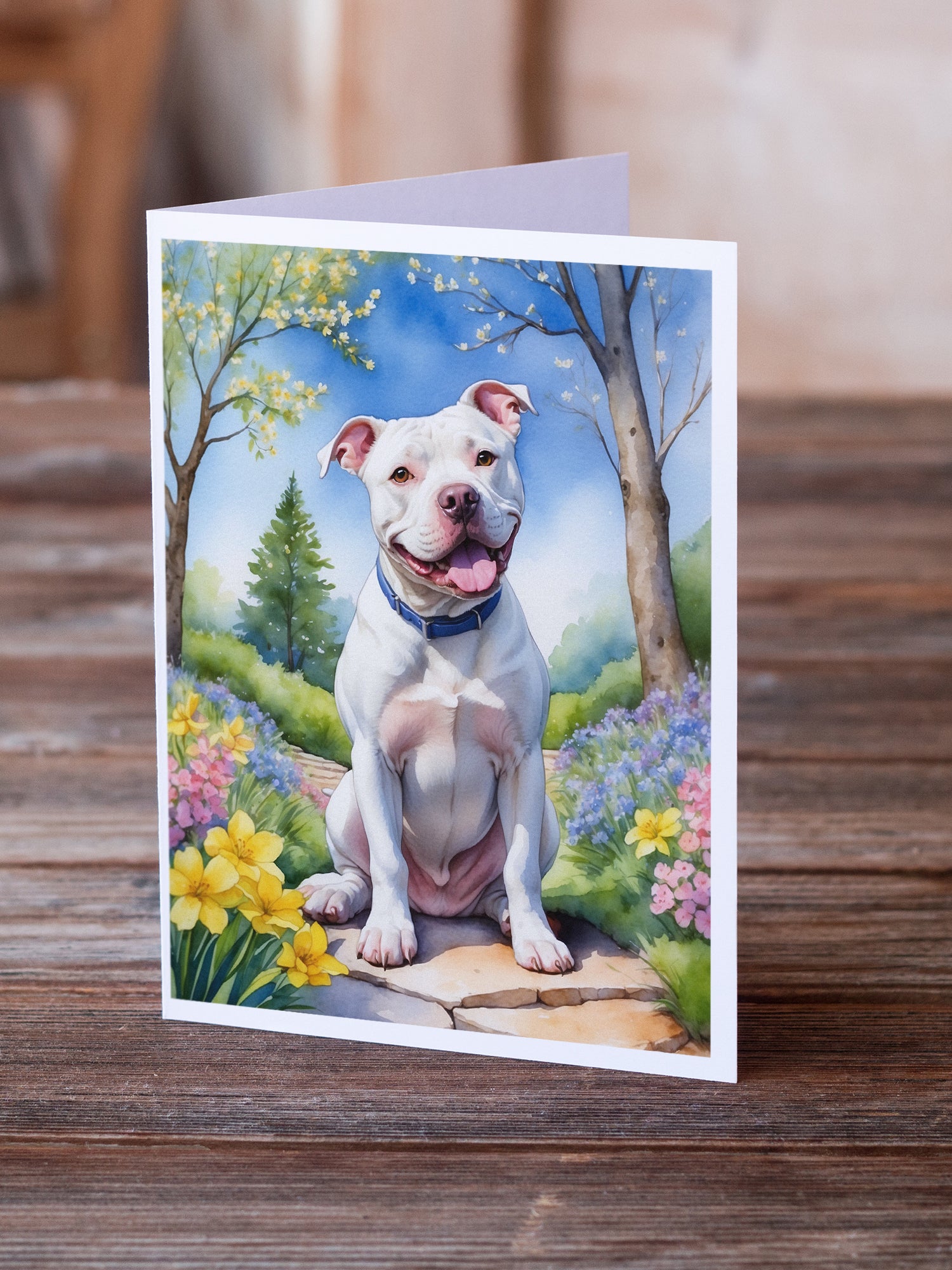 Pit Bull Terrier Spring Path Greeting Cards Pack of 8