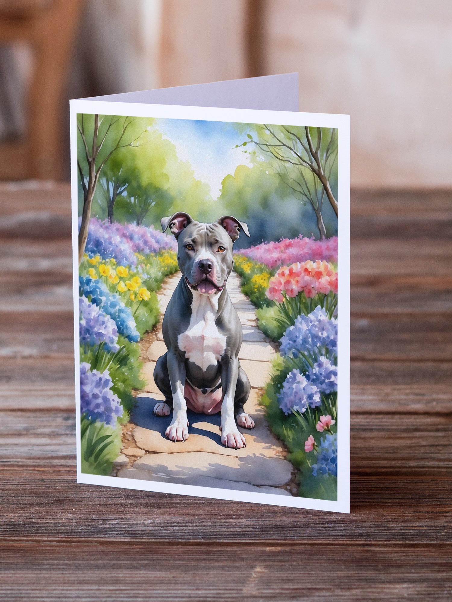 Buy this Pit Bull Terrier Spring Path Greeting Cards Pack of 8