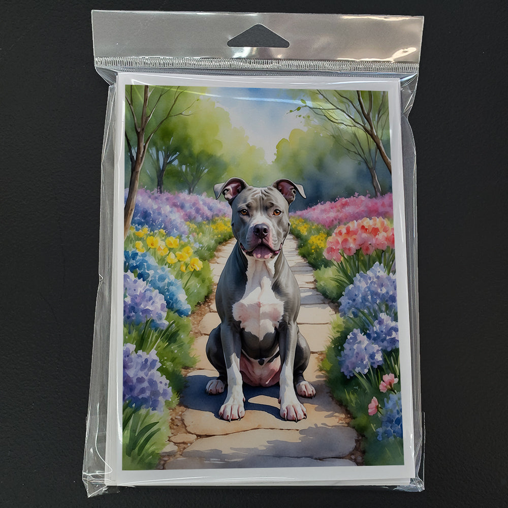 Pit Bull Terrier Spring Path Greeting Cards Pack of 8