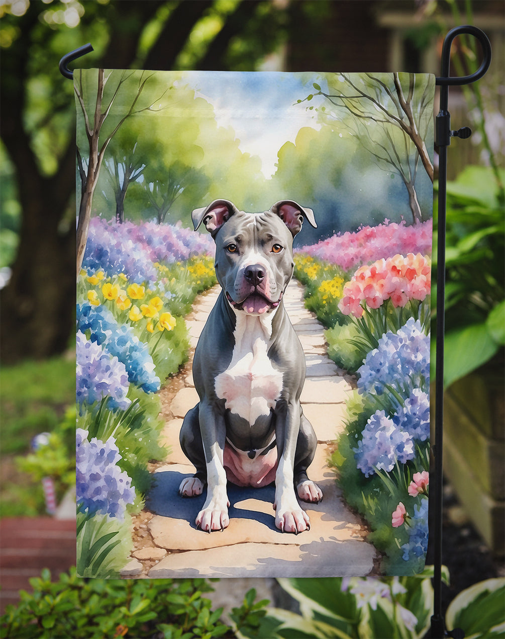 Pit Bull Terrier Spring Path Garden Flag