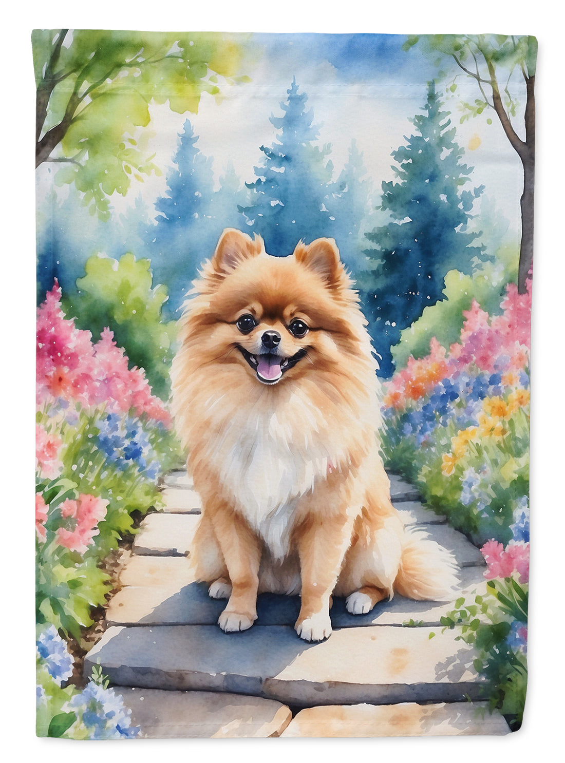 Buy this Pomeranian Spring Path House Flag