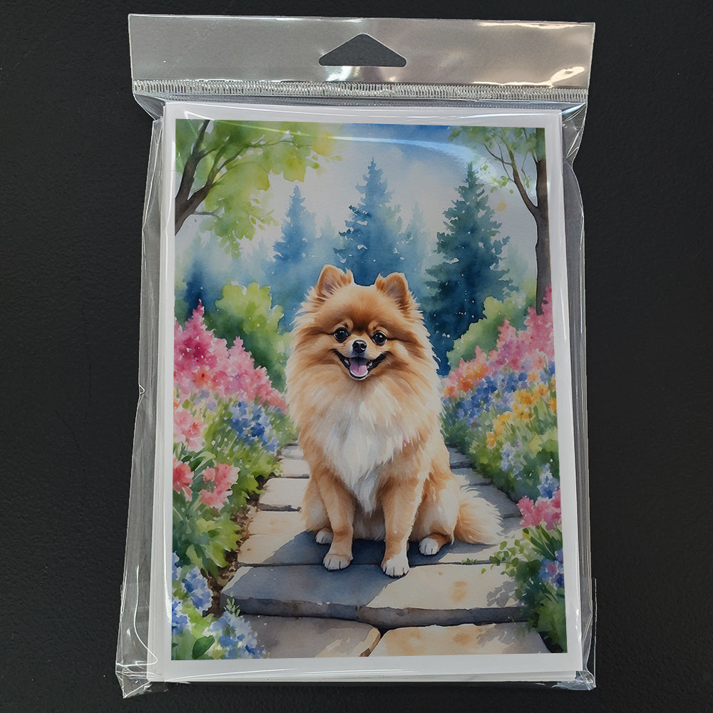Pomeranian Spring Path Greeting Cards Pack of 8
