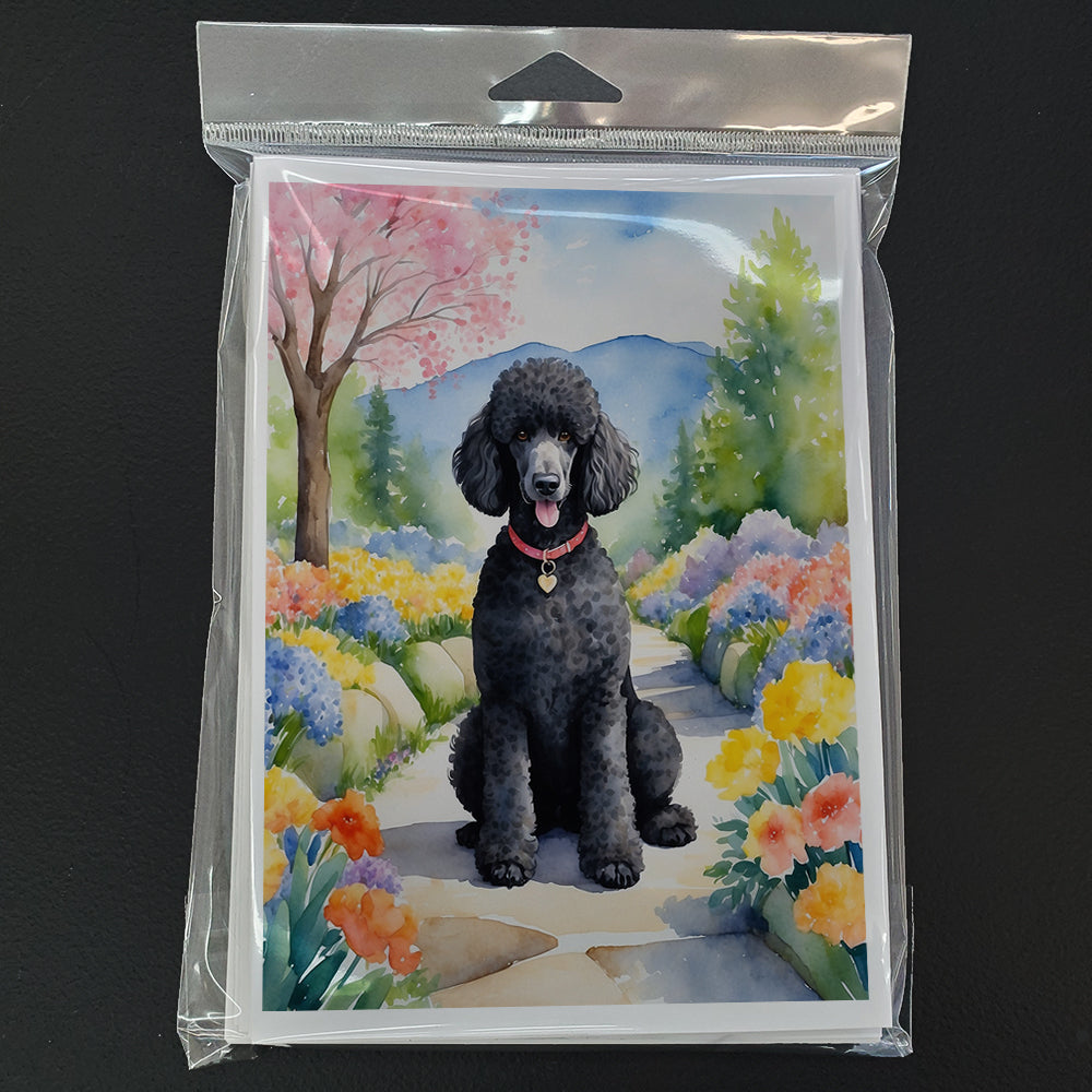 Black Poodle Spring Path Greeting Cards Pack of 8