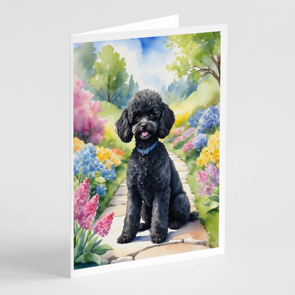 Buy this Black Poodle Spring Path Greeting Cards Pack of 8