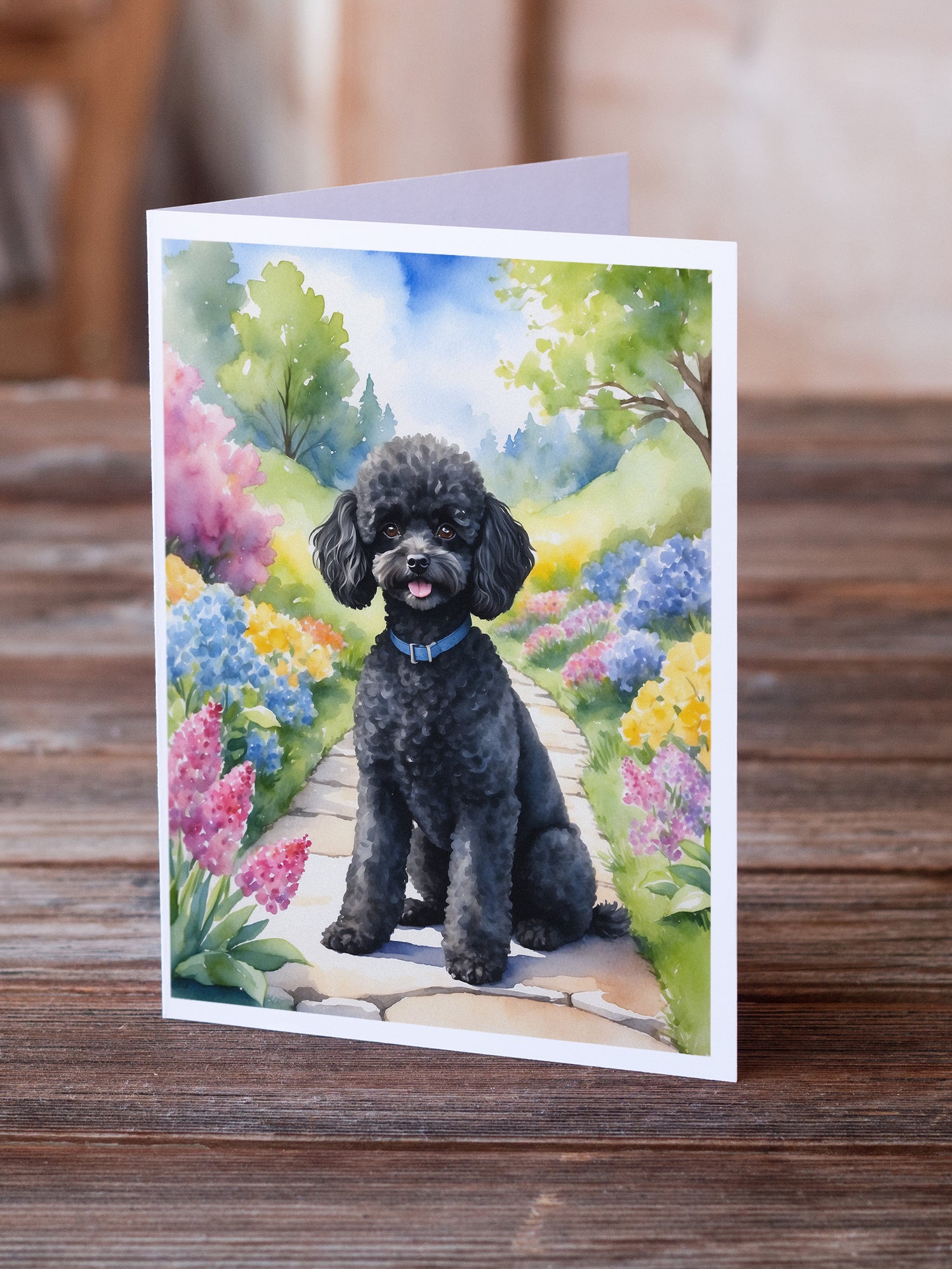 Buy this Black Poodle Spring Path Greeting Cards Pack of 8