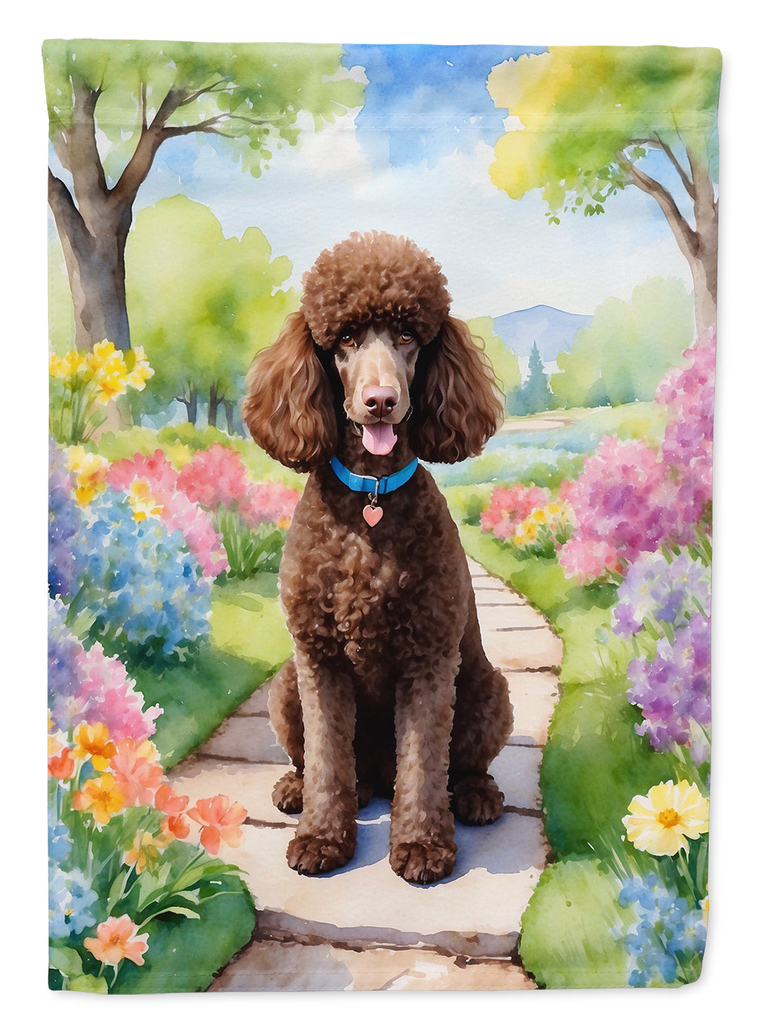 Buy this Chocolate Poodle Spring Path House Flag
