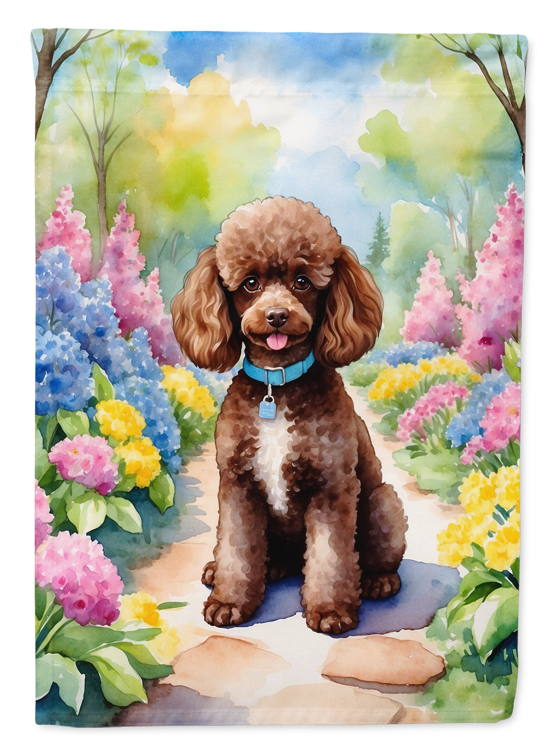 Buy this Chocolate Poodle Spring Path House Flag