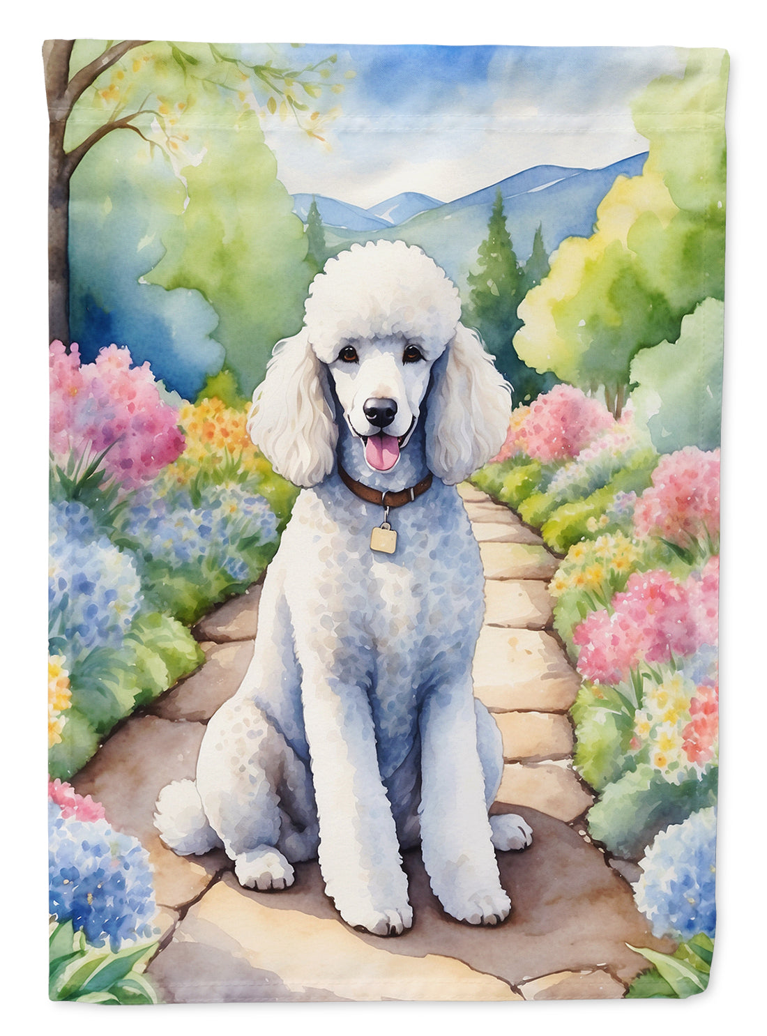 Buy this White Poodle Spring Path House Flag