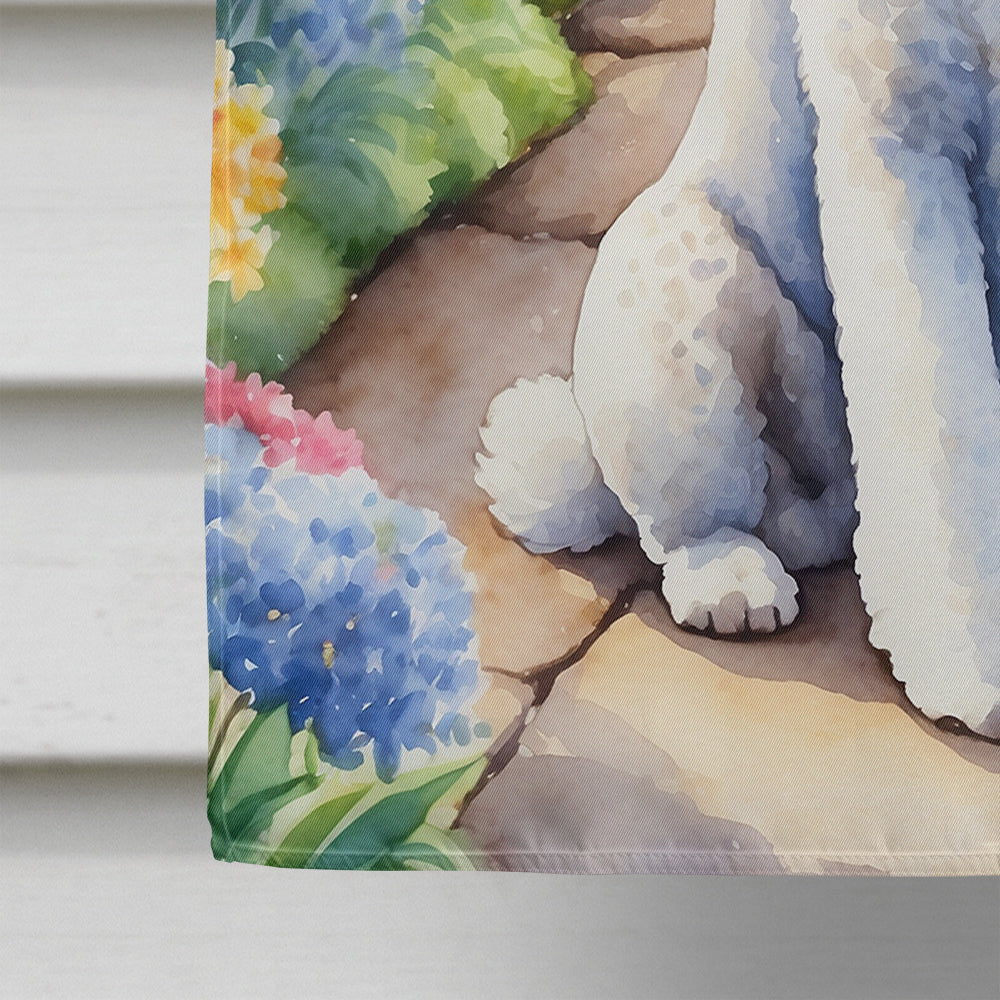 White Poodle Spring Path House Flag