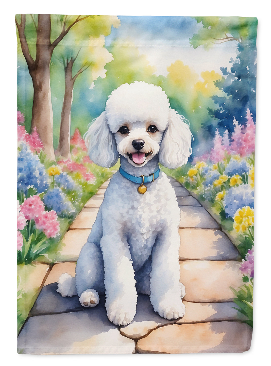 Buy this White Poodle Spring Path House Flag