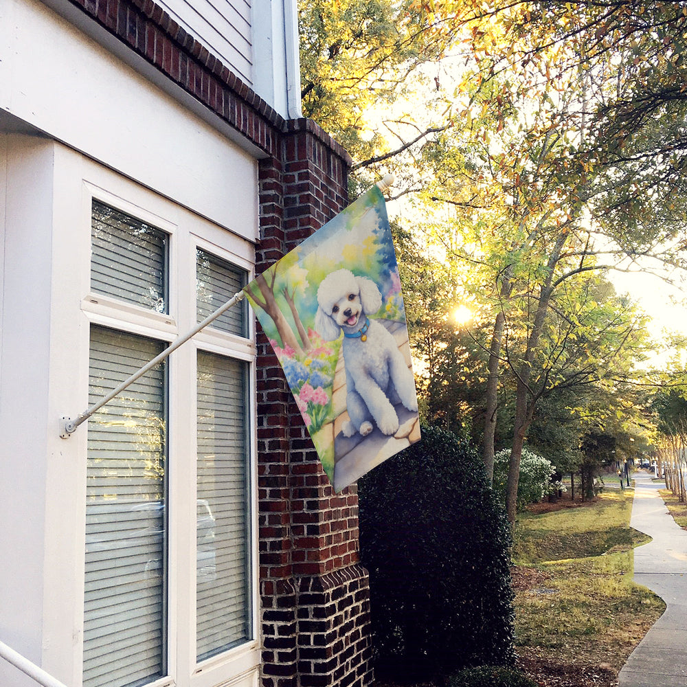 White Poodle Spring Path House Flag