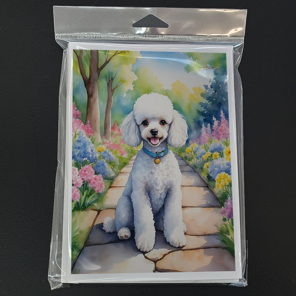 White Poodle Spring Path Greeting Cards Pack of 8