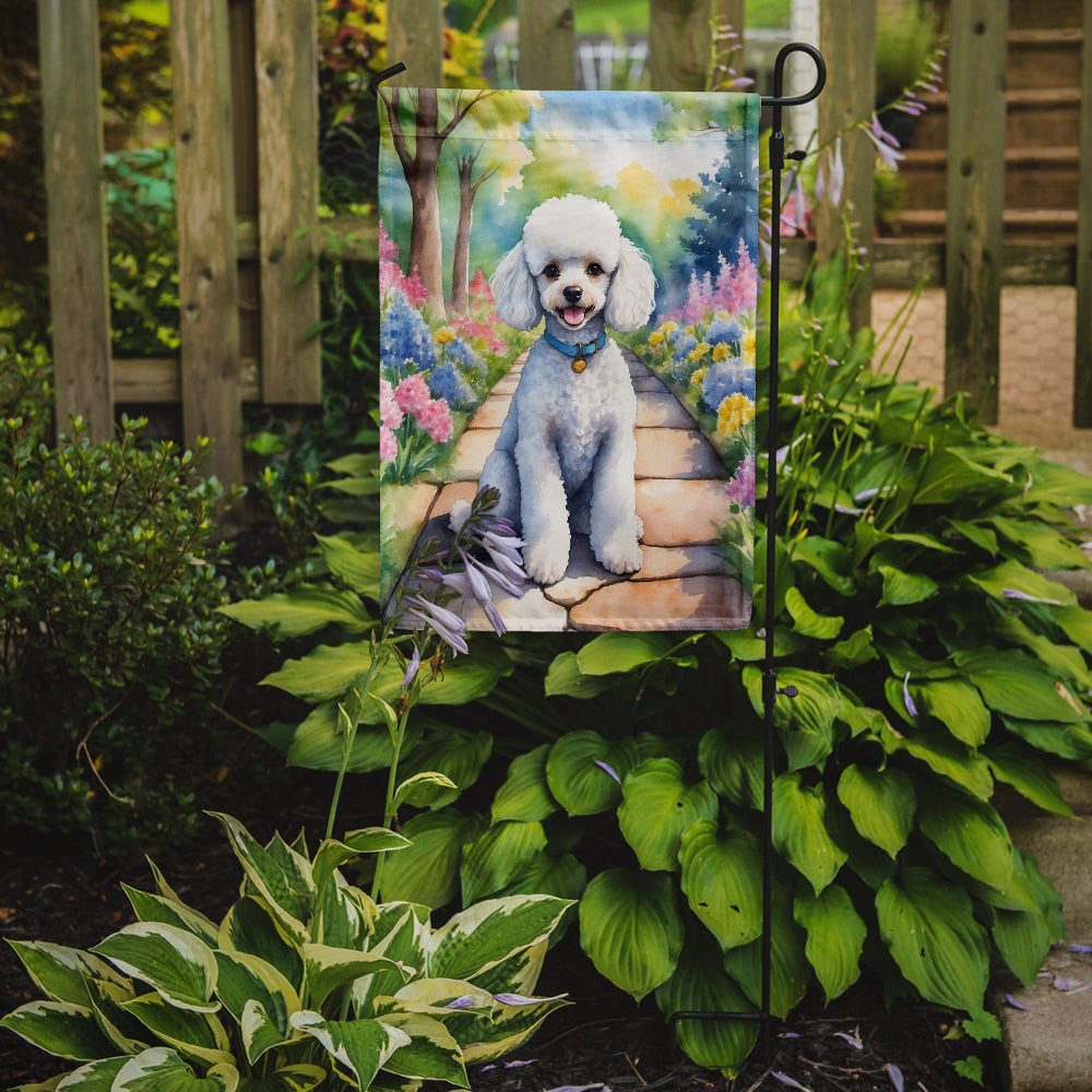 Buy this White Poodle Spring Path Garden Flag