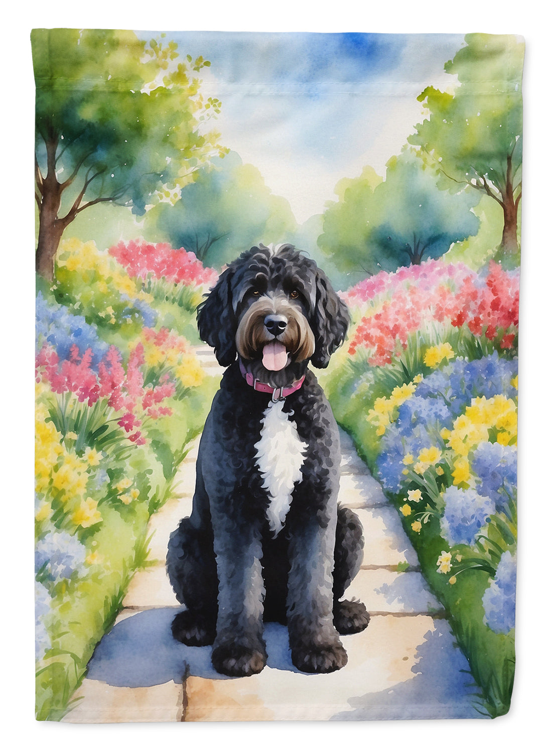 Buy this Portuguese Water Dog Spring Path House Flag