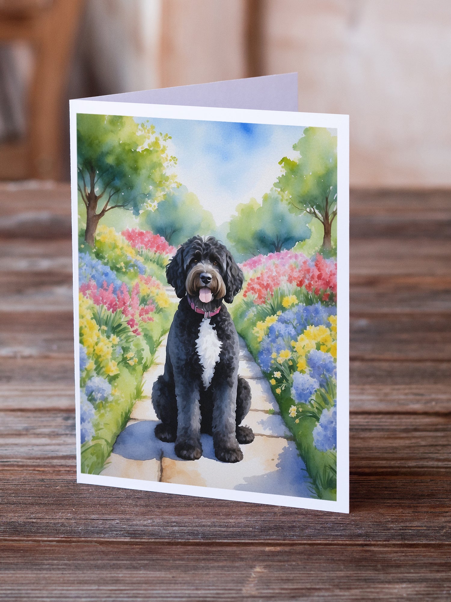 Buy this Portuguese Water Dog Spring Path Greeting Cards Pack of 8