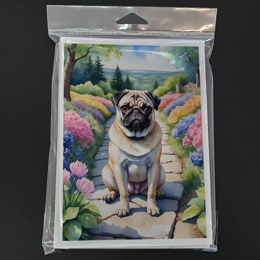 Pug Spring Path Greeting Cards Pack of 8