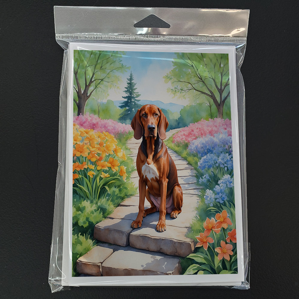 Redbone Coonhound Spring Path Greeting Cards Pack of 8