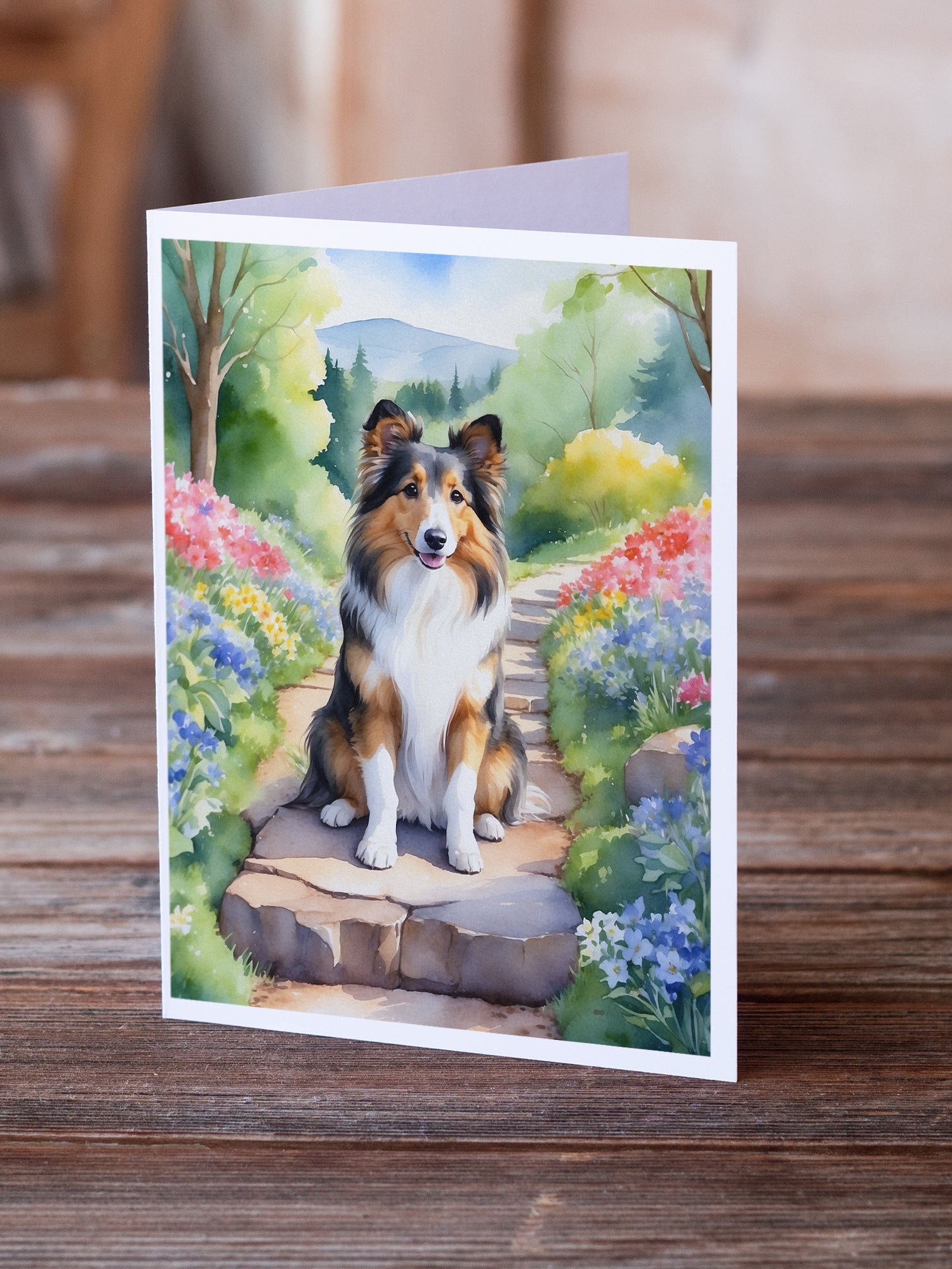 Buy this Sheltie Spring Path Greeting Cards Pack of 8