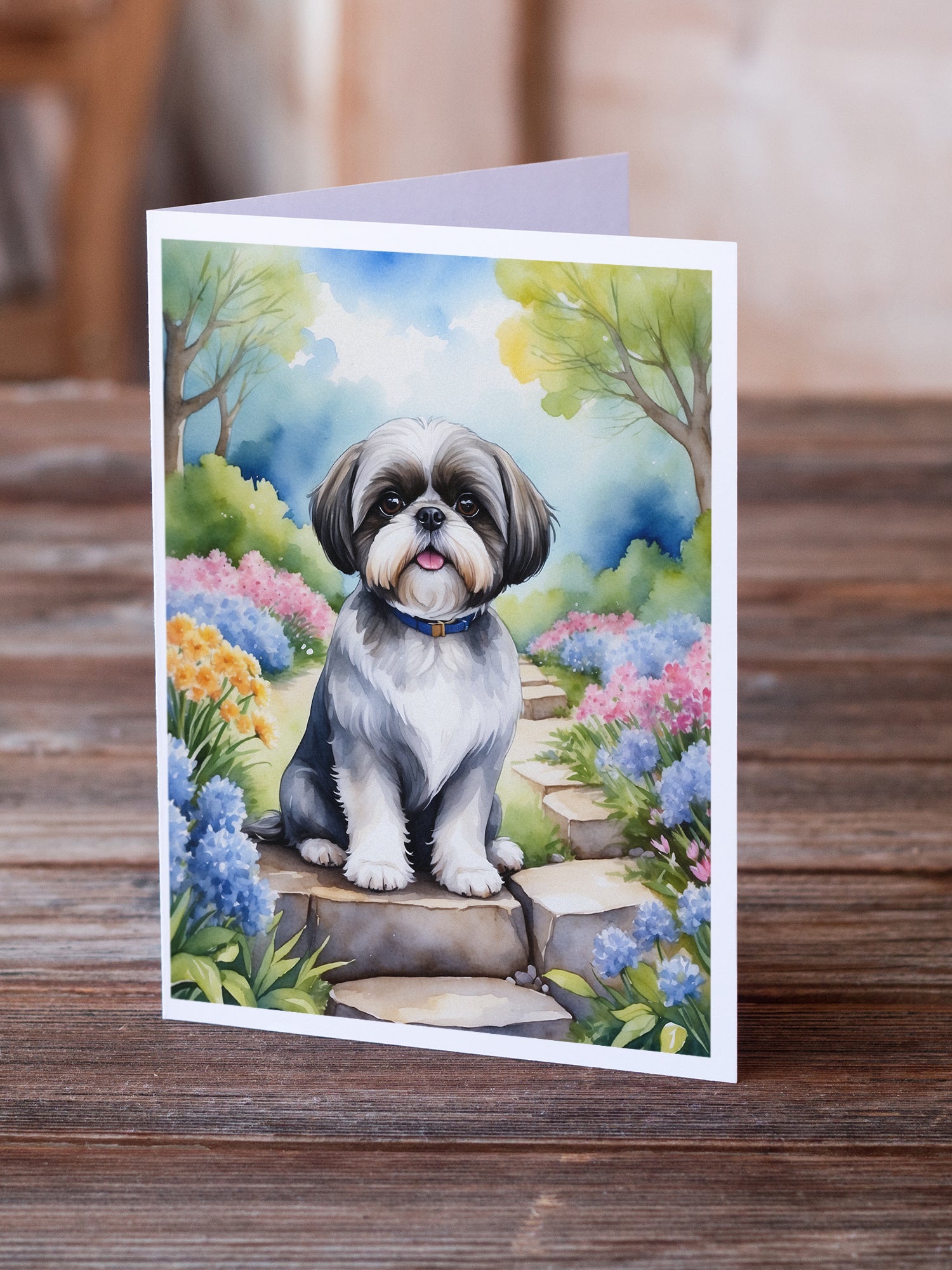 Shih Tzu Spring Path Greeting Cards Pack of 8