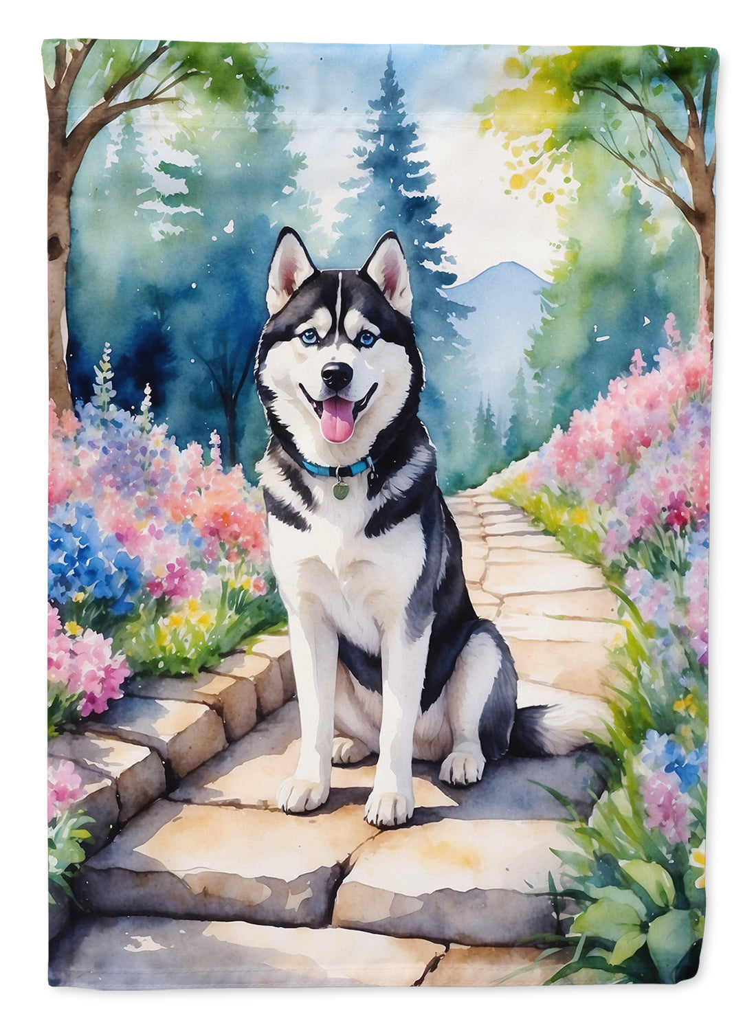 Buy this Siberian Husky Spring Path House Flag