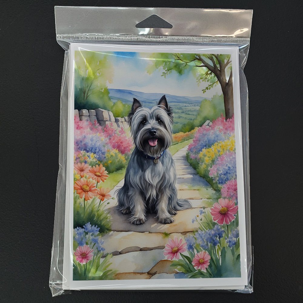 Skye Terrier Spring Path Greeting Cards Pack of 8