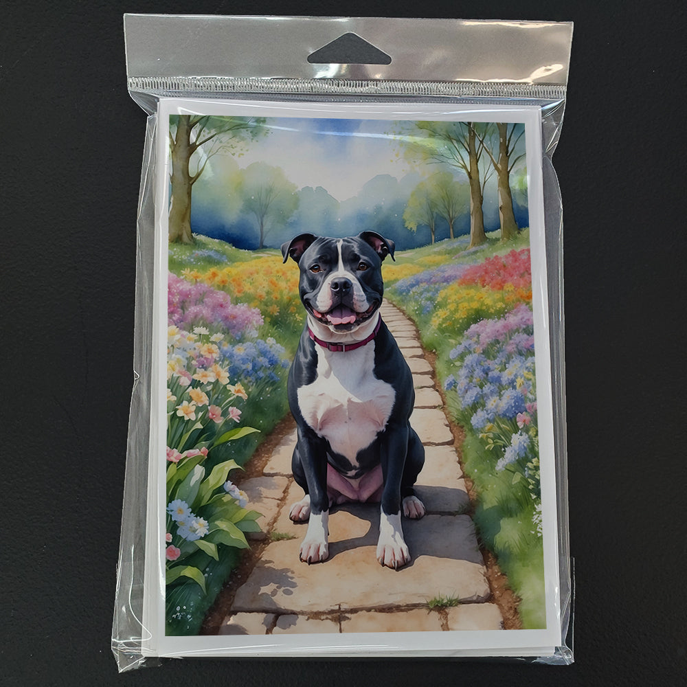 Staffordshire Bull Terrier Spring Path Greeting Cards Pack of 8