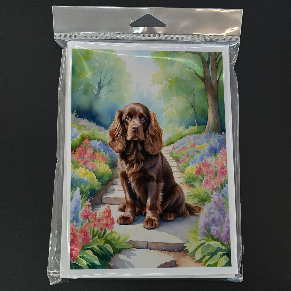 Sussex Spaniel Spring Path Greeting Cards Pack of 8