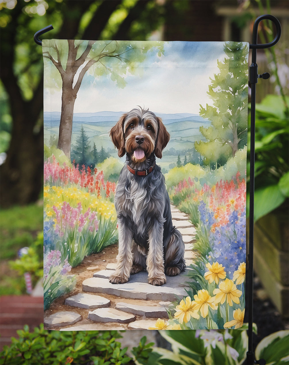 Wirehaired Pointing Griffon Spring Path Garden Flag