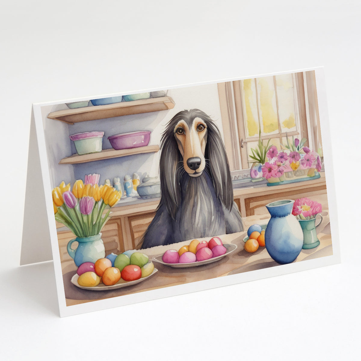 Buy this Decorating Easter Afghan Hound Greeting Cards Pack of 8