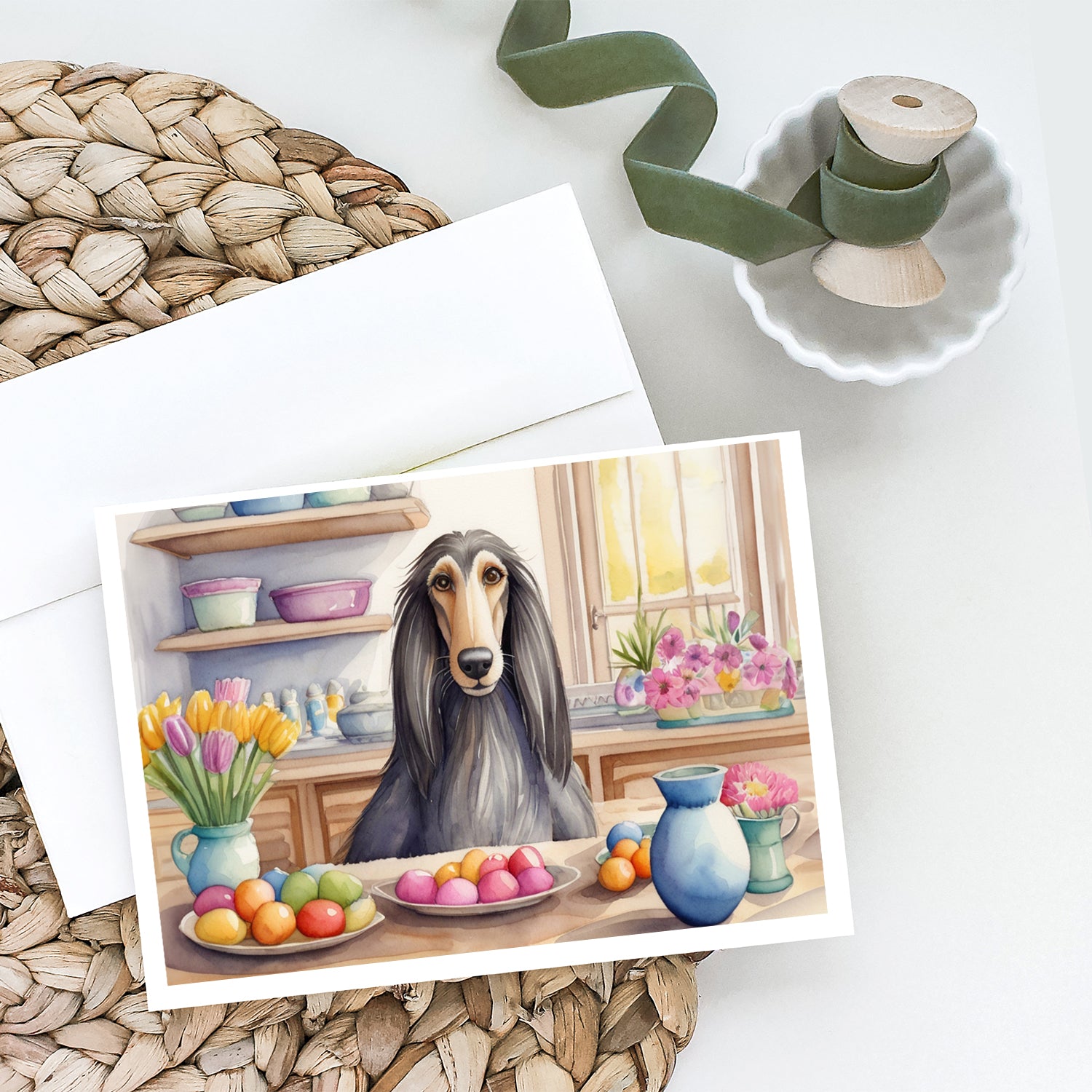 Decorating Easter Afghan Hound Greeting Cards Pack of 8