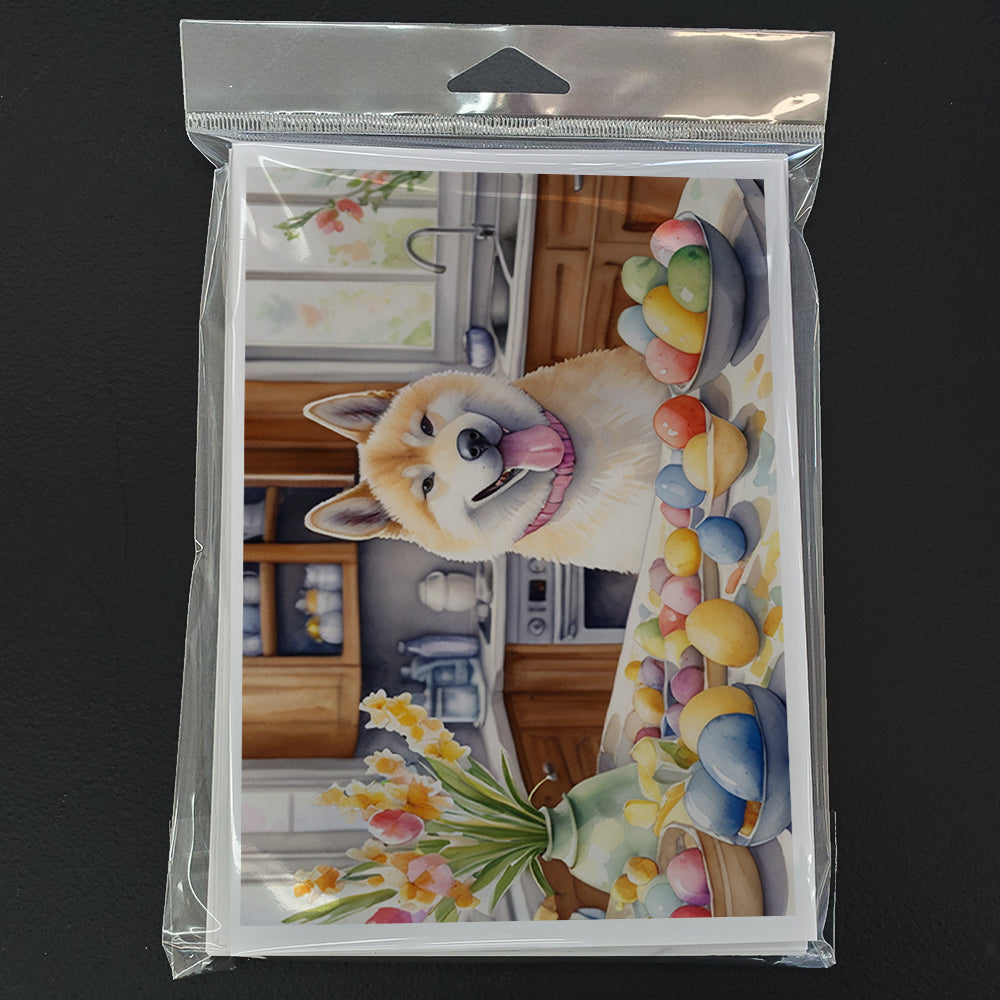 Decorating Easter Akita Greeting Cards Pack of 8