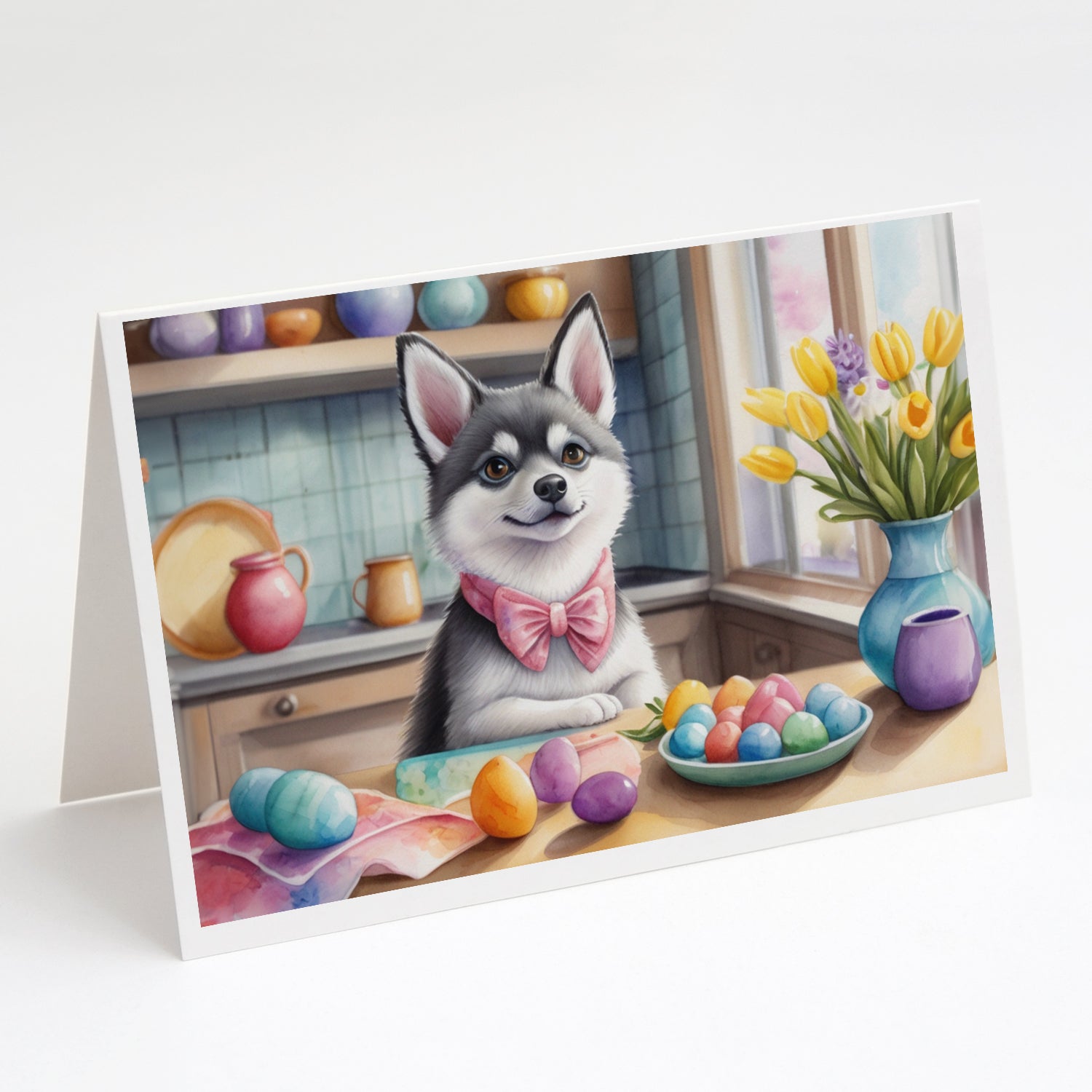 Buy this Decorating Easter Alaskan Klee Kai Greeting Cards Pack of 8