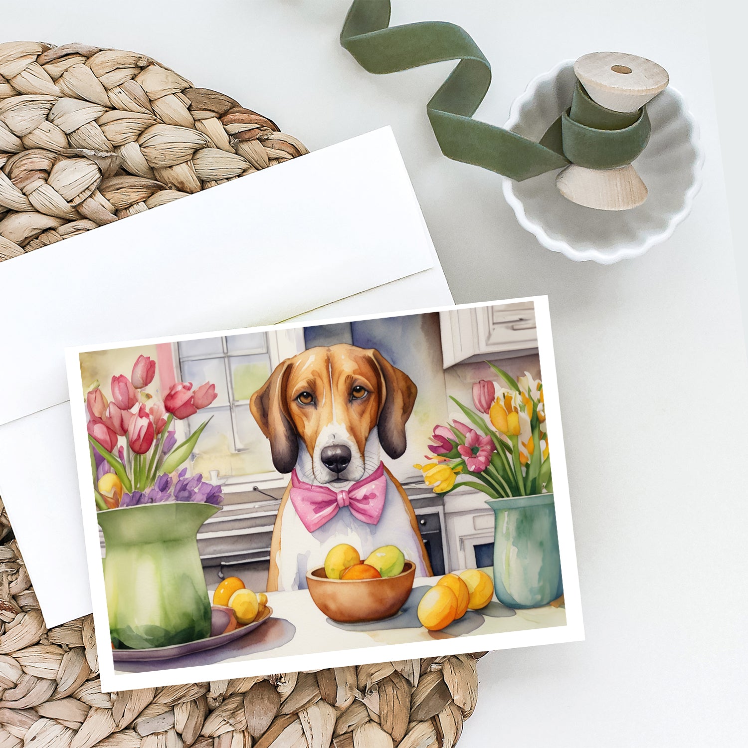 Decorating Easter American Foxhound Greeting Cards Pack of 8