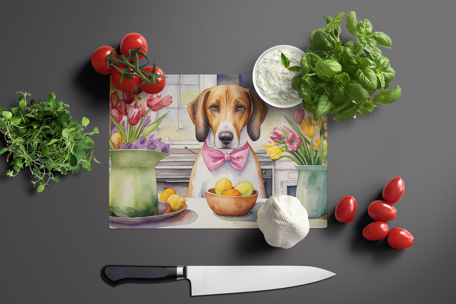 Decorating Easter American Foxhound Glass Cutting Board