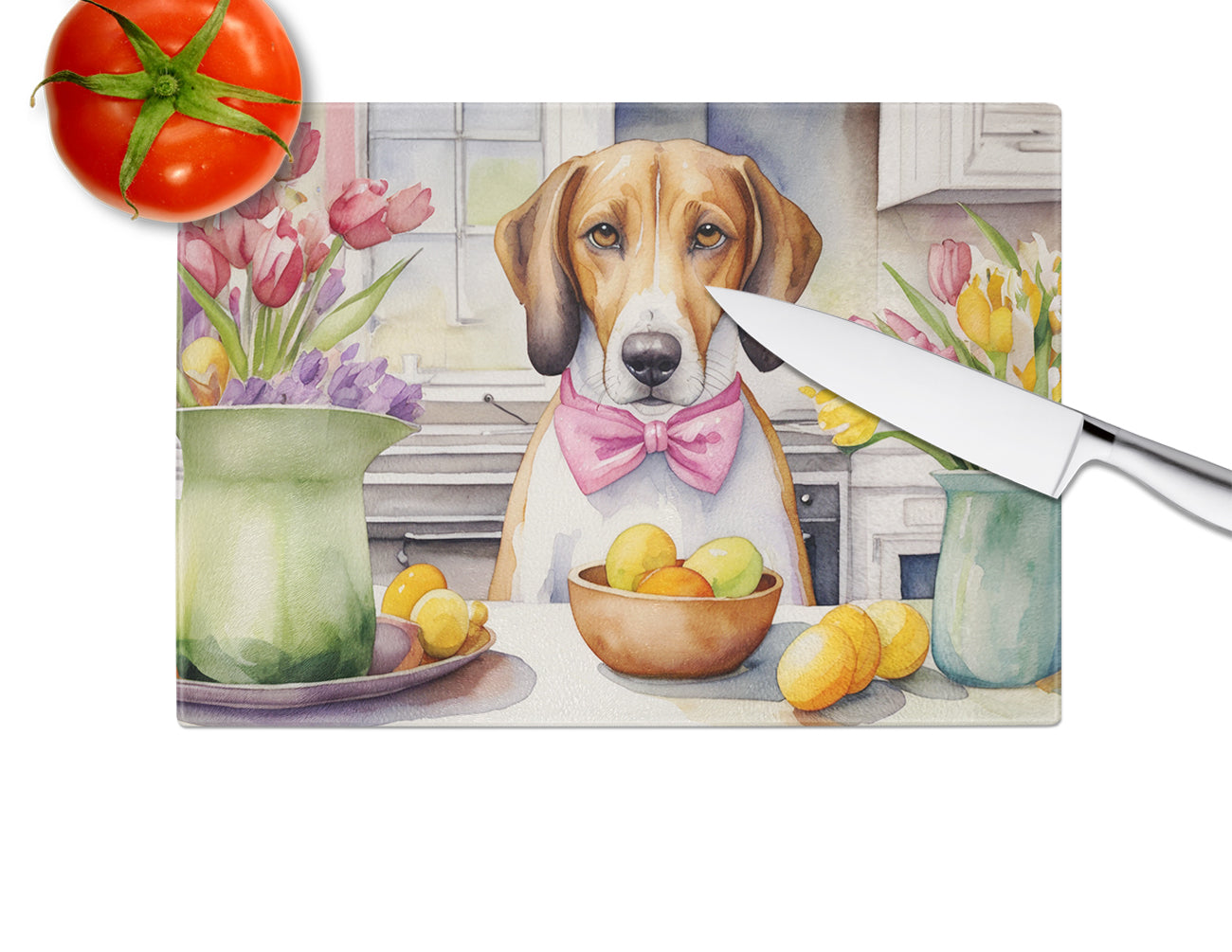 Decorating Easter American Foxhound Glass Cutting Board