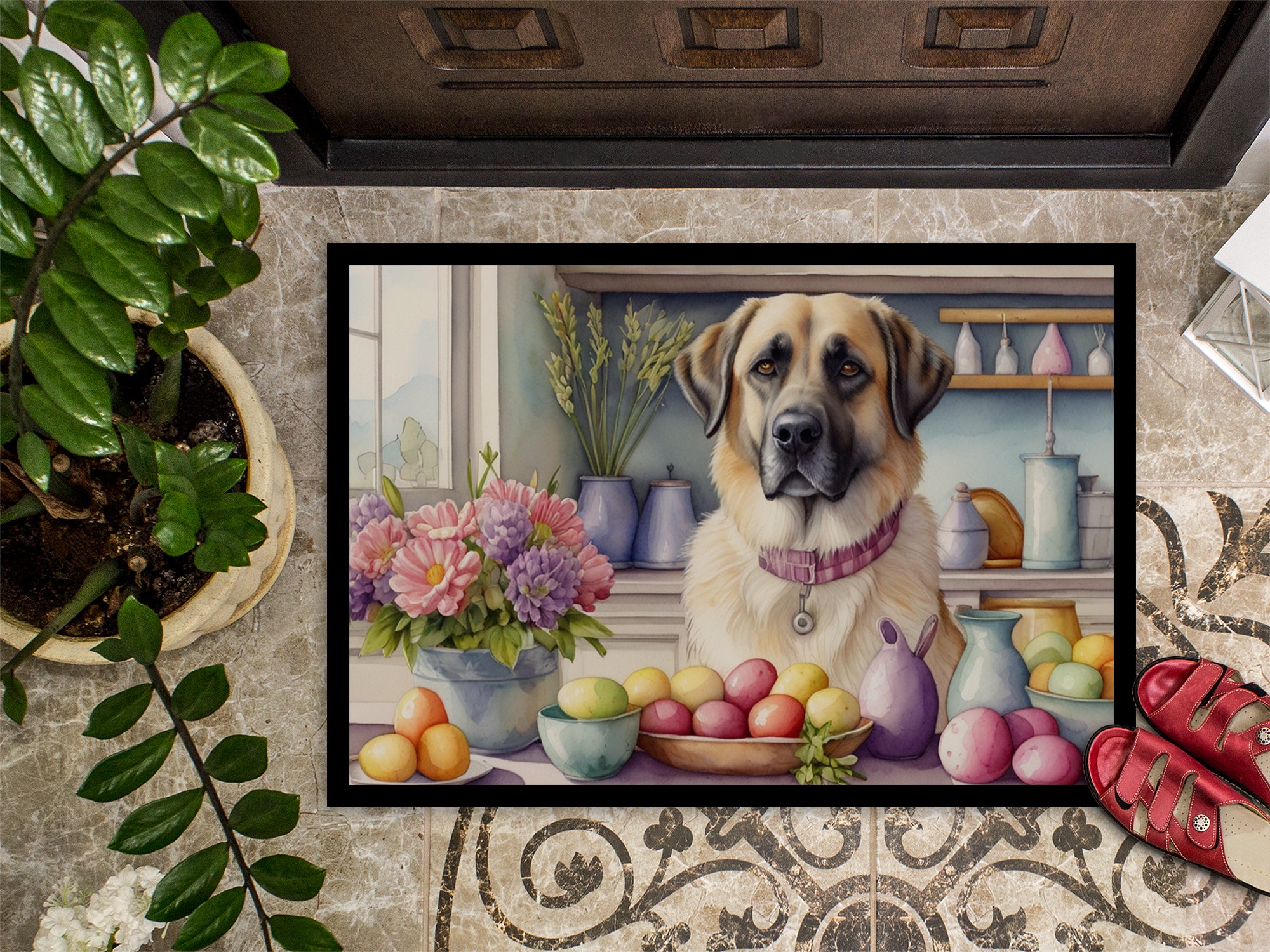 Decorating Easter Anatolian Shepherd Dog Doormat