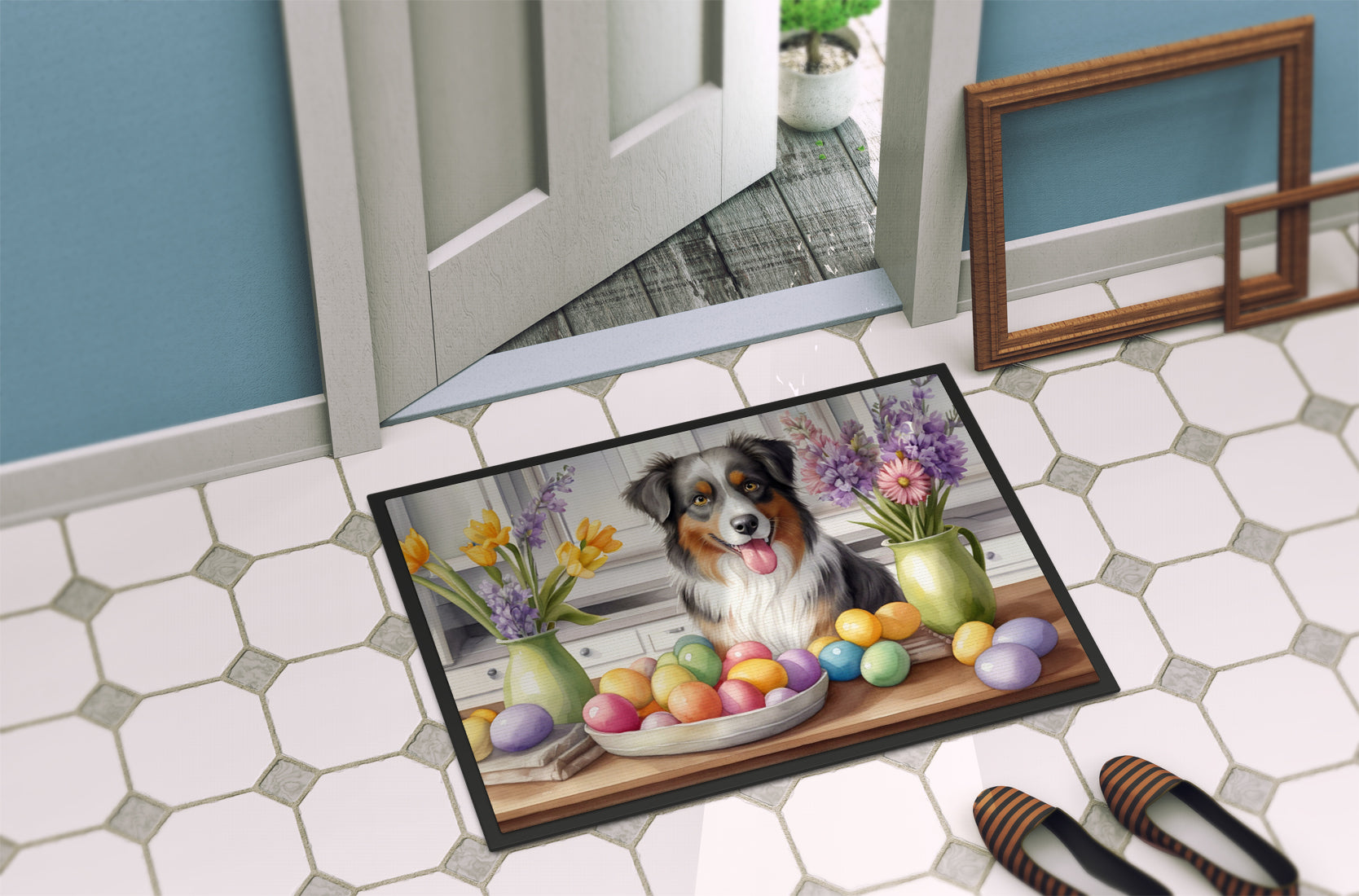 Decorating Easter Australian Shepherd Doormat