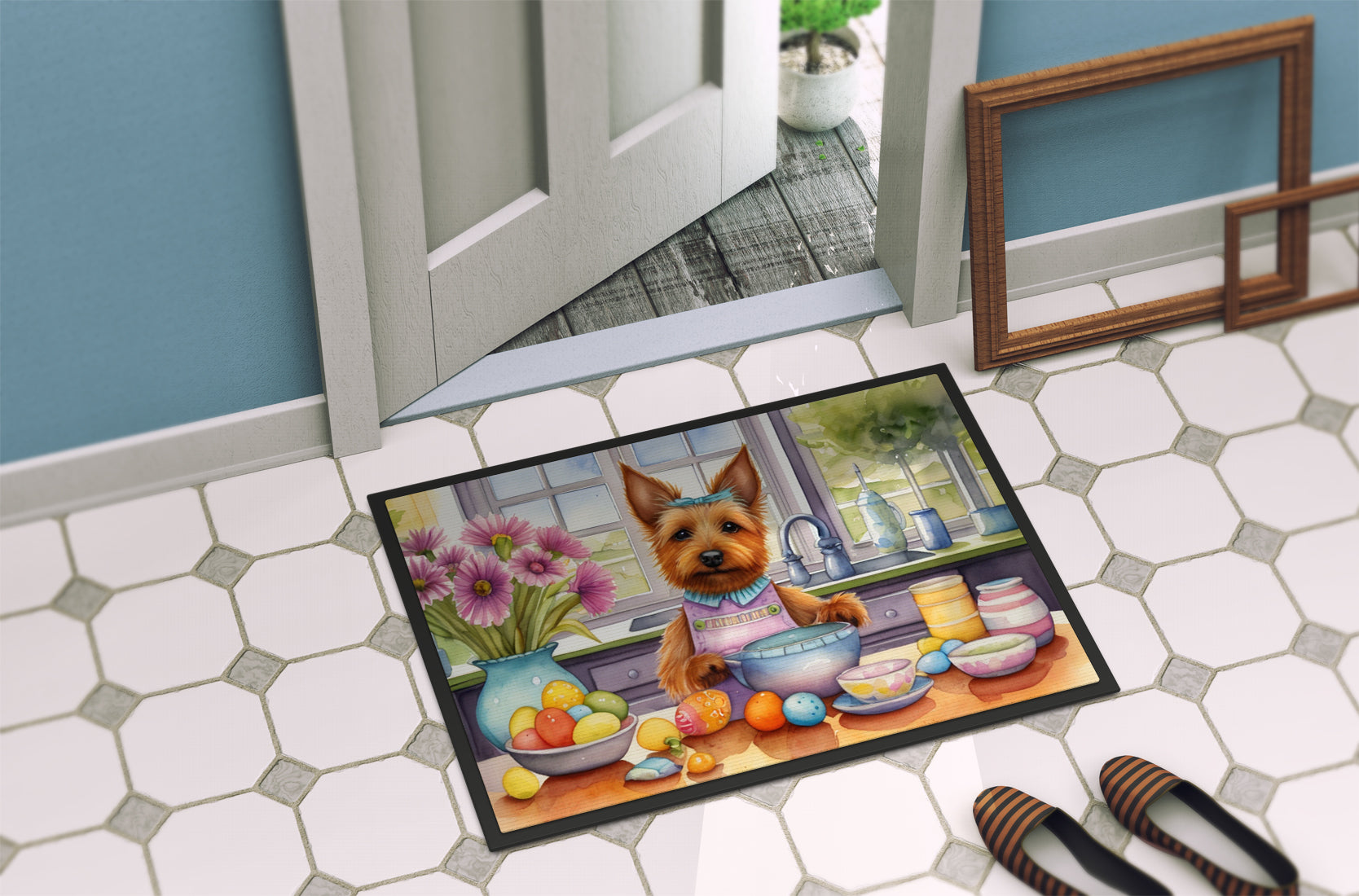 Decorating Easter Australian Terrier Doormat