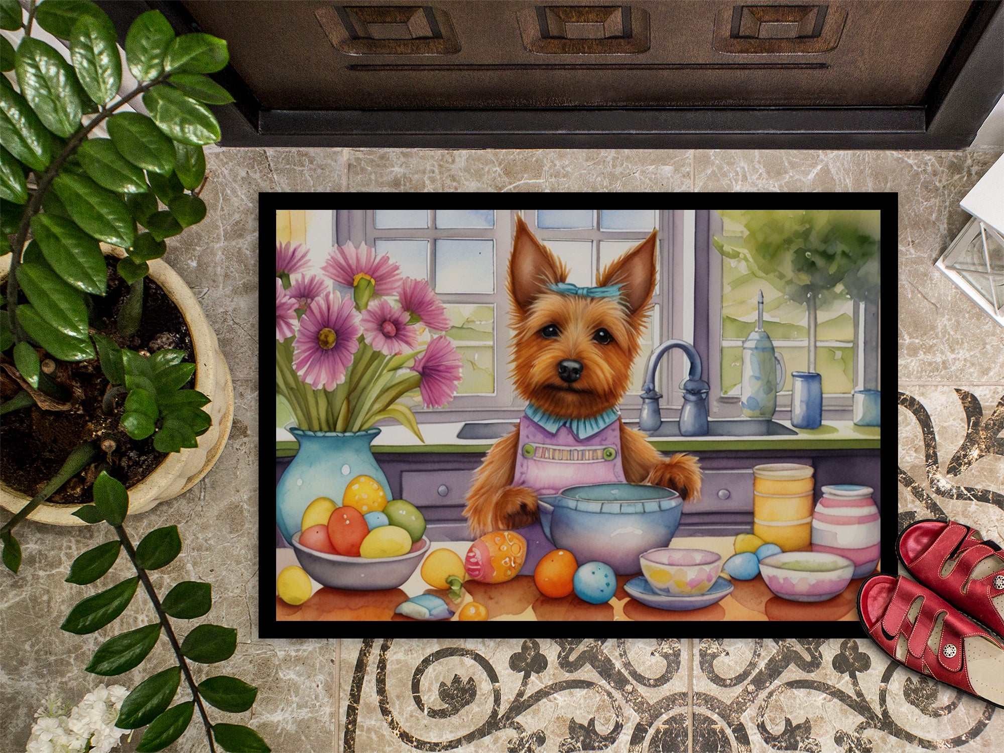 Decorating Easter Australian Terrier Doormat