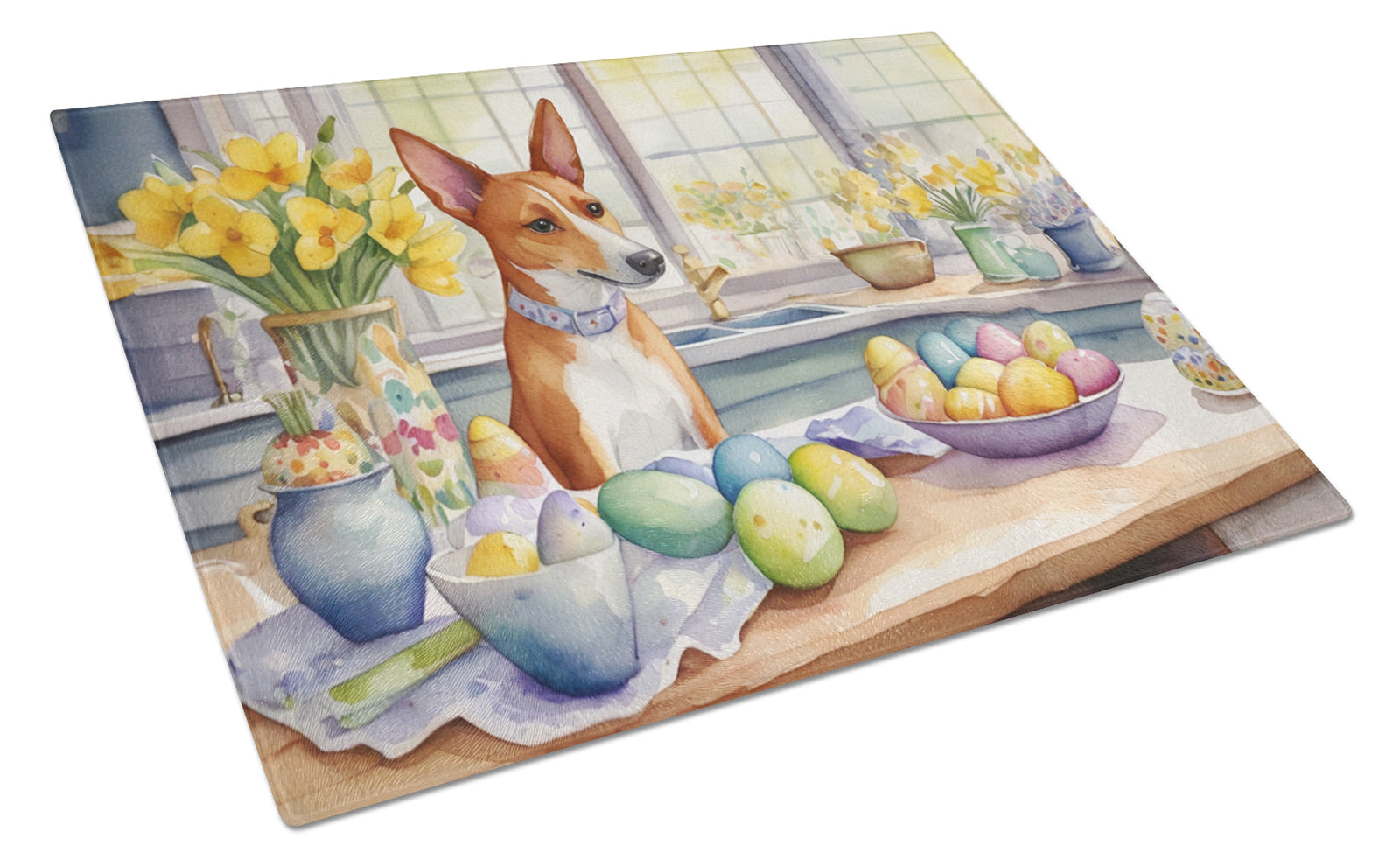 Buy this Decorating Easter Basenji Glass Cutting Board