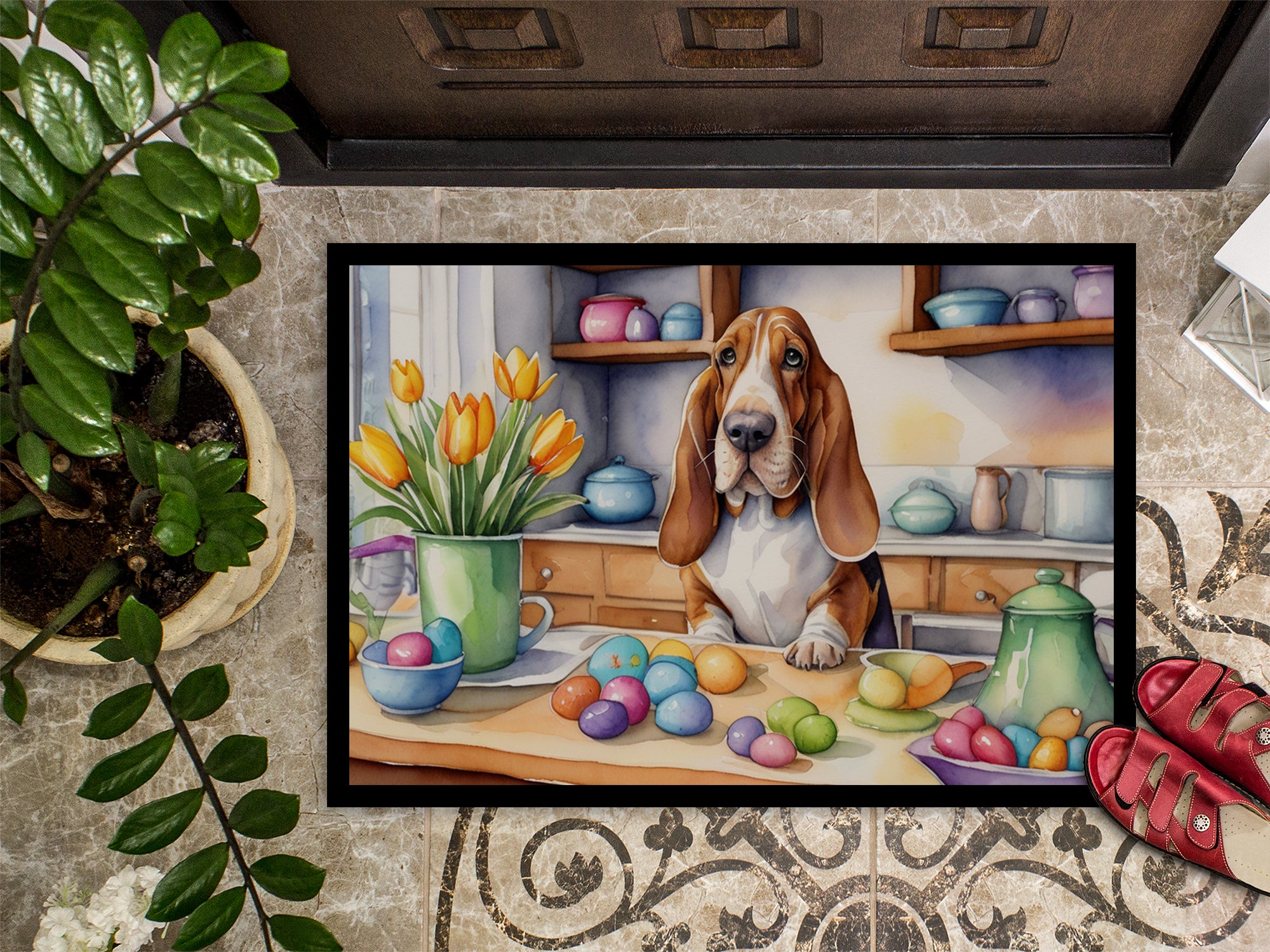 Decorating Easter Basset Hound Doormat